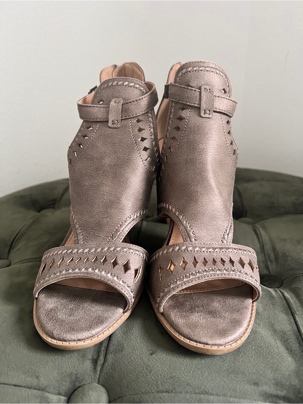 REPORT Women's Taupe Open-Toe Booties - Neutral Stylish Heels